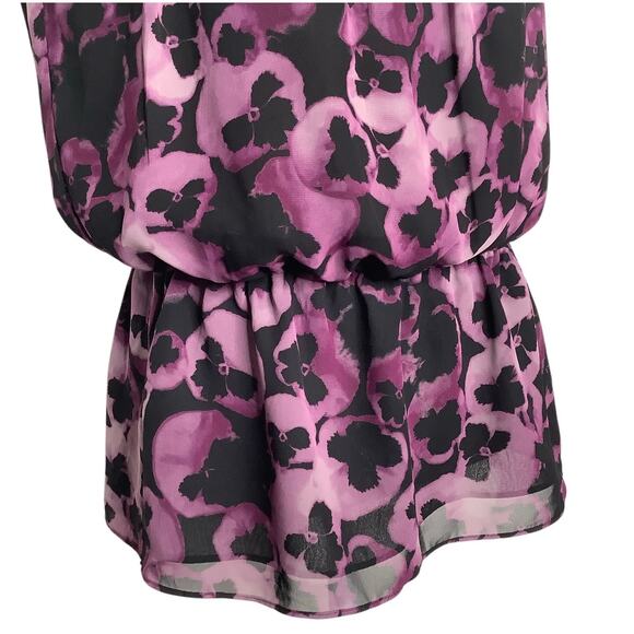 LC Lauren Conrad Purple Floral Sleeveless Top Elastic Waist Beading Lined Medium - Picture 3 of 8